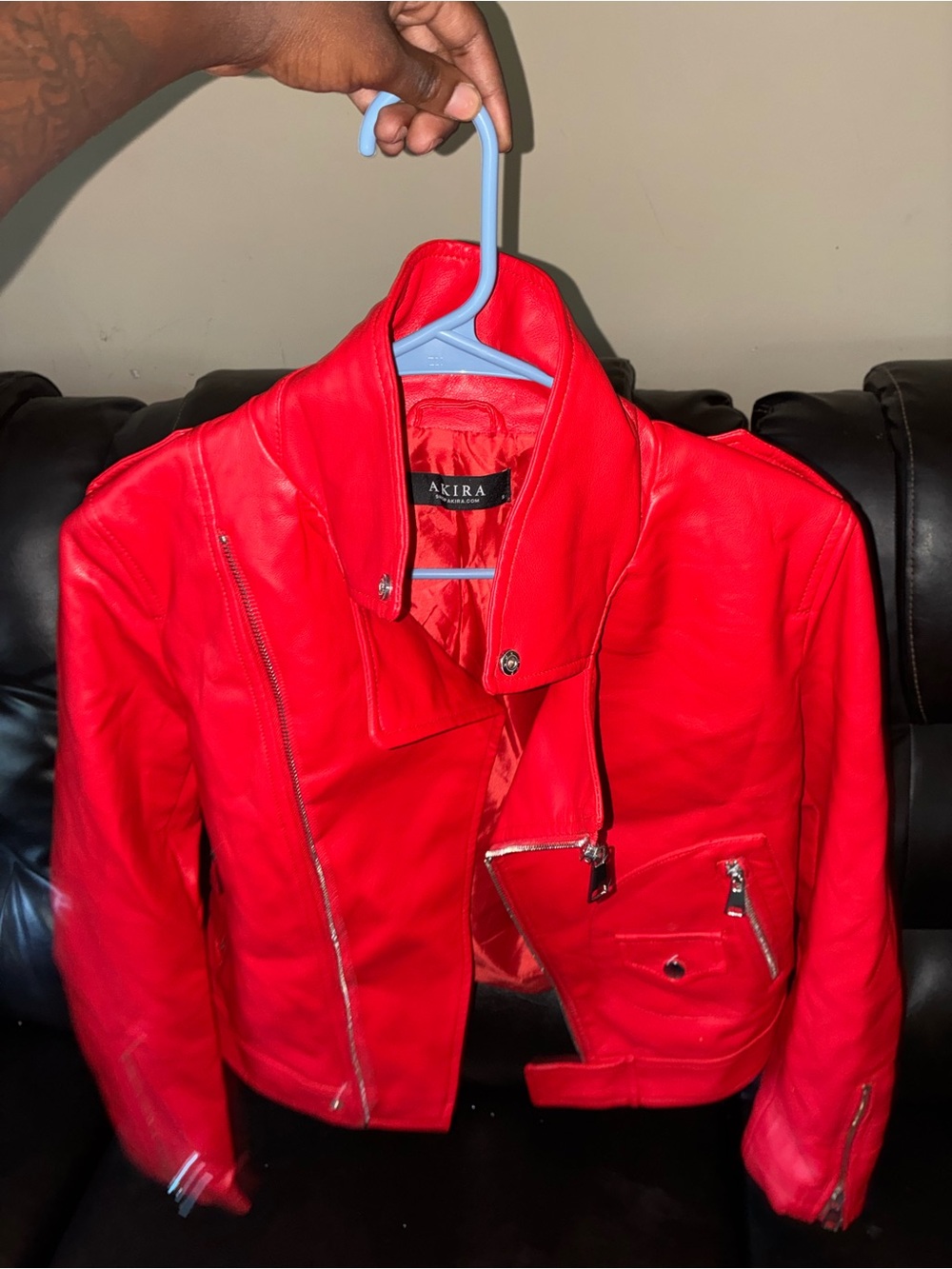 Akira Red Faux Leather Moto Jacket for Women